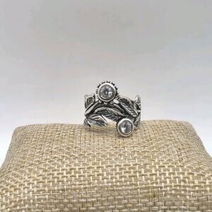 Didae Shablool Israel Beautiful Sterling Silver CZ Flower & Leaves Ring Size 7.5